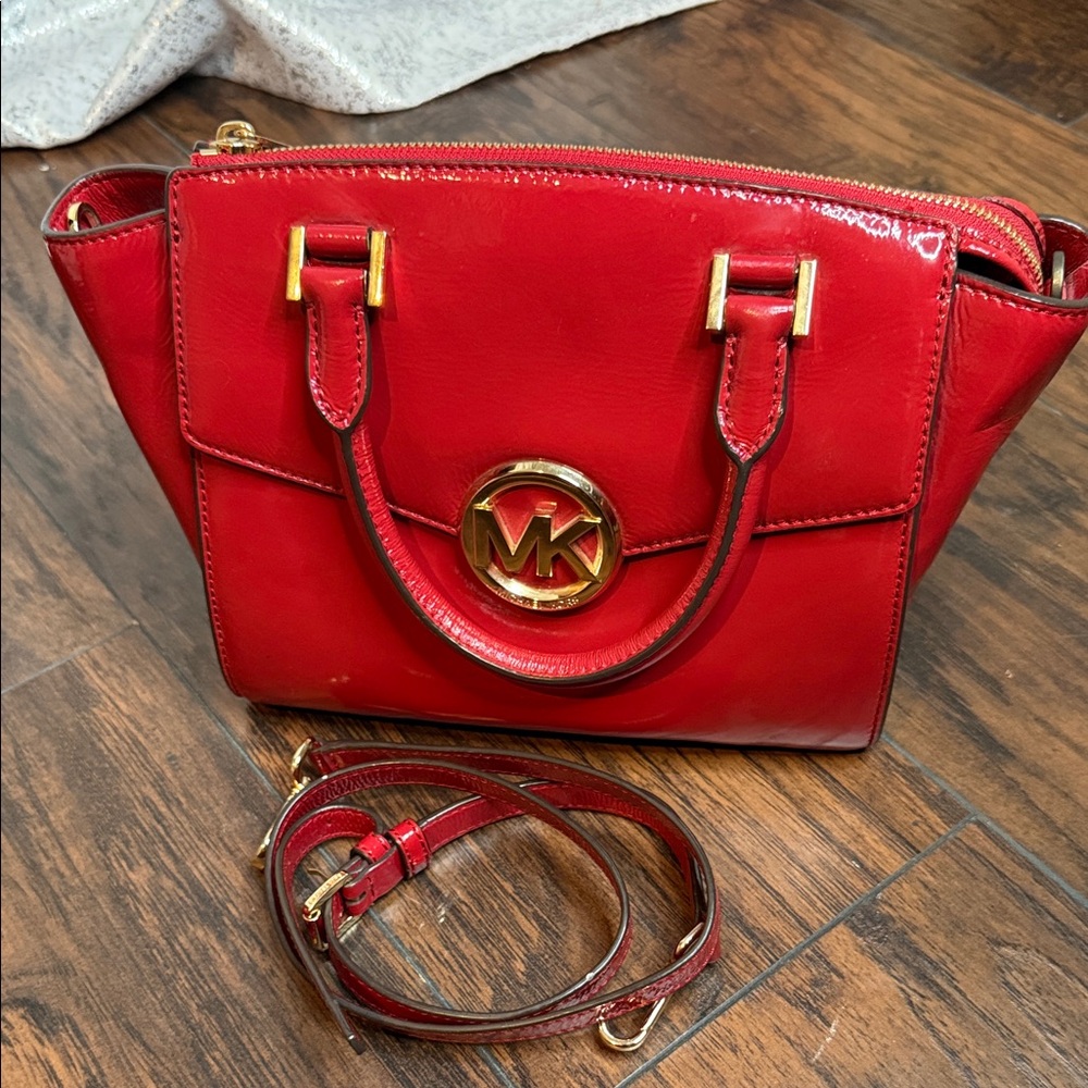 NWOT Michael Kors Cherry Red Satchel with Gold Accents